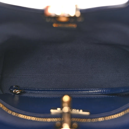 Shiny Crumpled Calfskin Quilted Mini 31 Shopping Bag Navy Blue