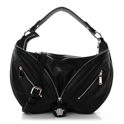 Calfskin Small Repeat Zip Hobo Black