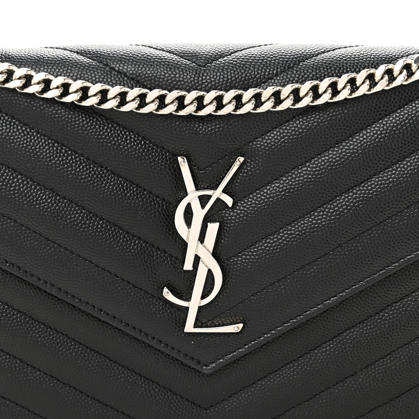 Grain De Poudre Matelasse Chevron Monogram Chain Wallet Black