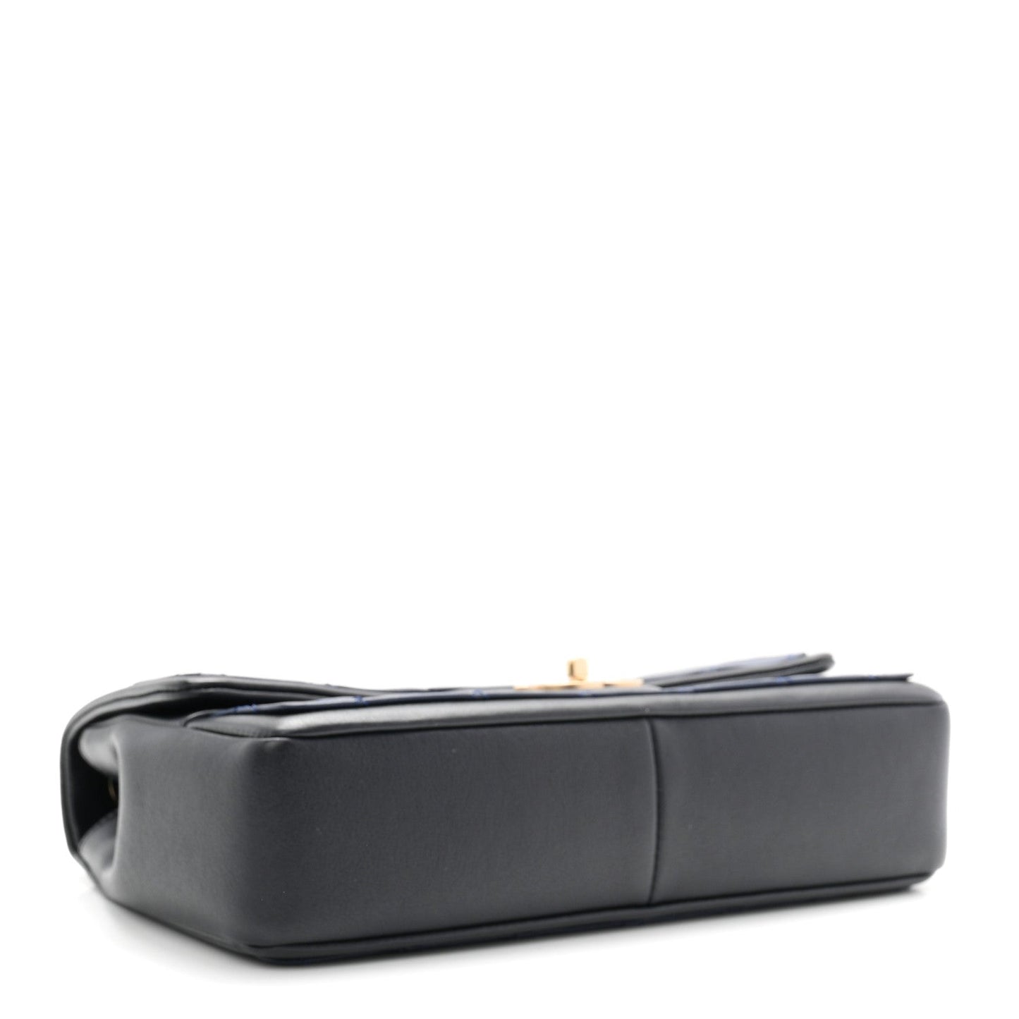 Lambskin Quilted Medium Graphic Flap Navy Black