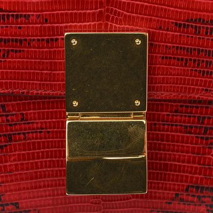 Lizard Medium Classic Box Flap Bag Ruby