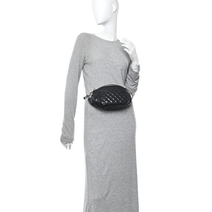 Crumpled Glazed Lambskin Quilted Waist Bag Fanny Pack Black