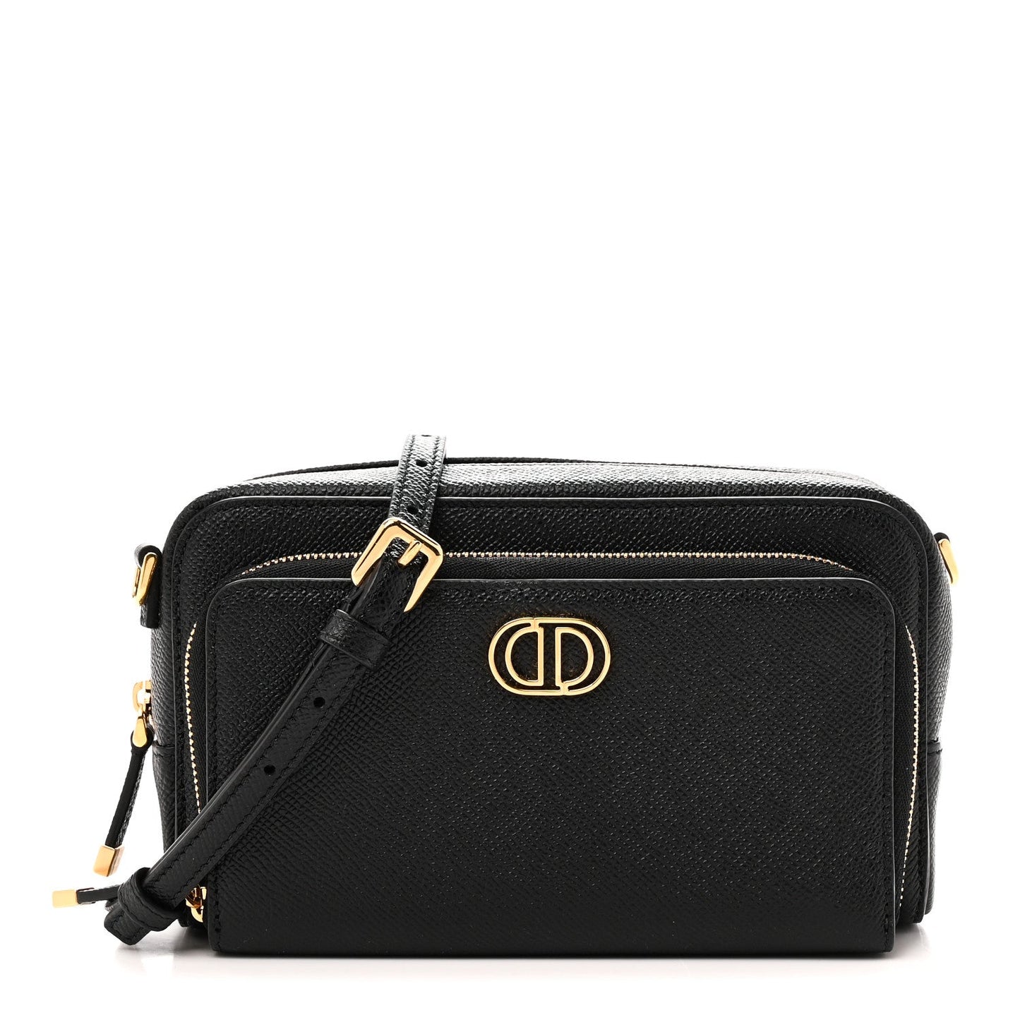 Grained Calfskin Caro Double Pouch Black