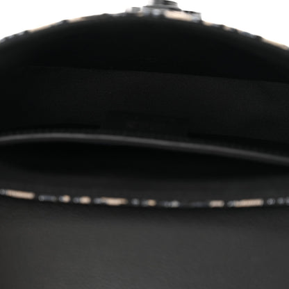 Grained Calfskin Oblique Mini Saddle Messenger Bag With Flap Beige Black