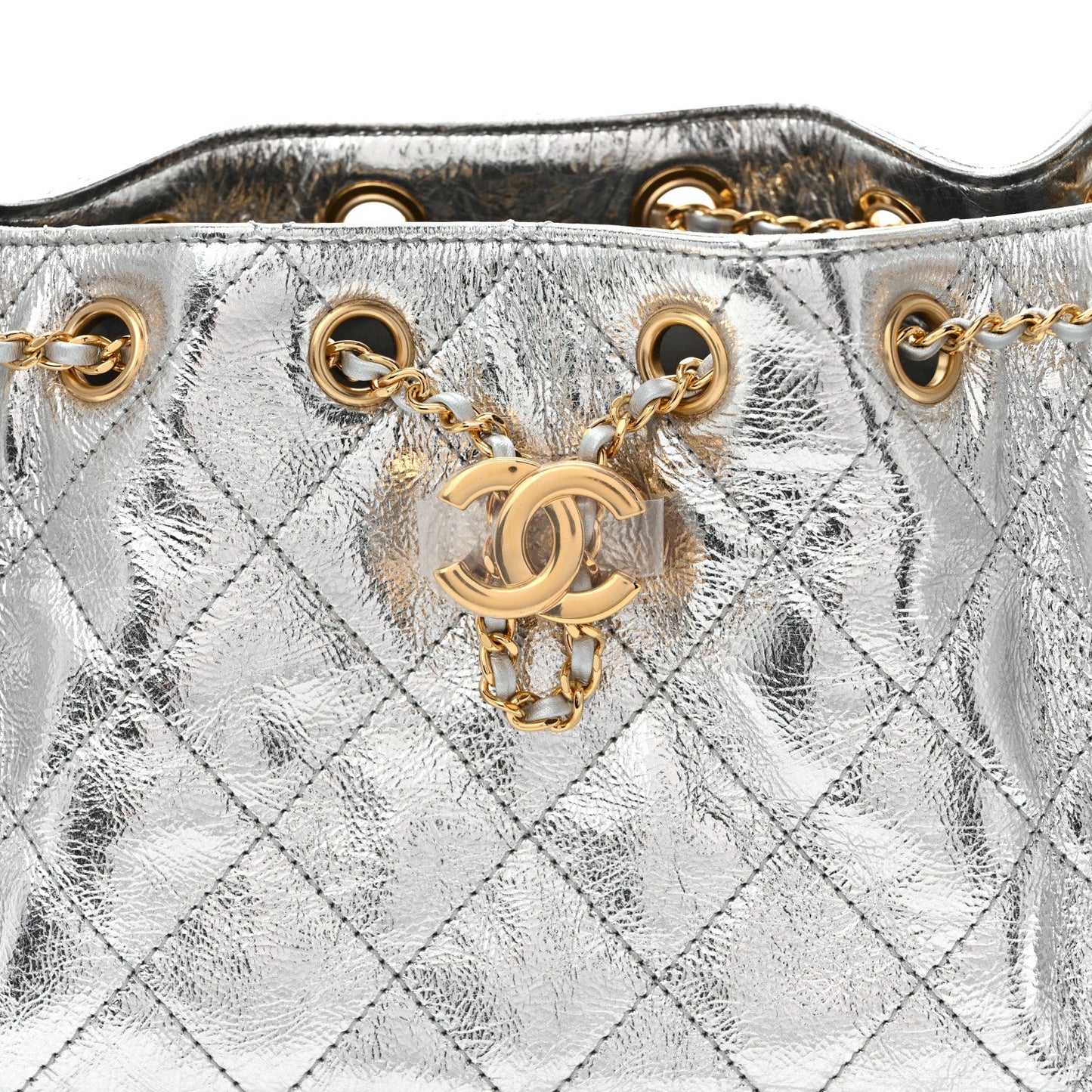 Metallic Aged Calfskin Mini Chanel 25 Handbag Silver