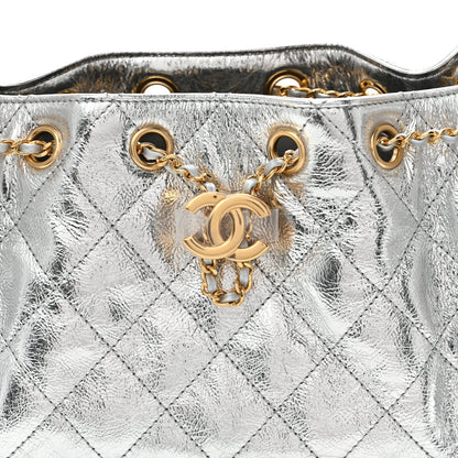 Metallic Aged Calfskin Mini Chanel 25 Handbag Silver