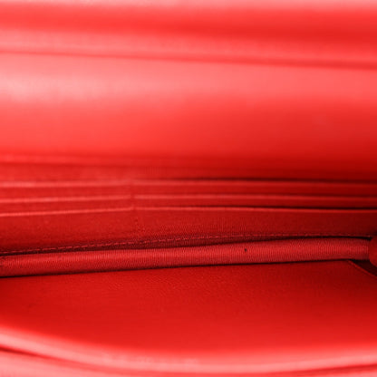 Grained Calfskin Quilted CC Box Wallet On Chain WOC Red