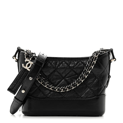 Aged Calfskin Quilted Small Gabrielle Hobo Black