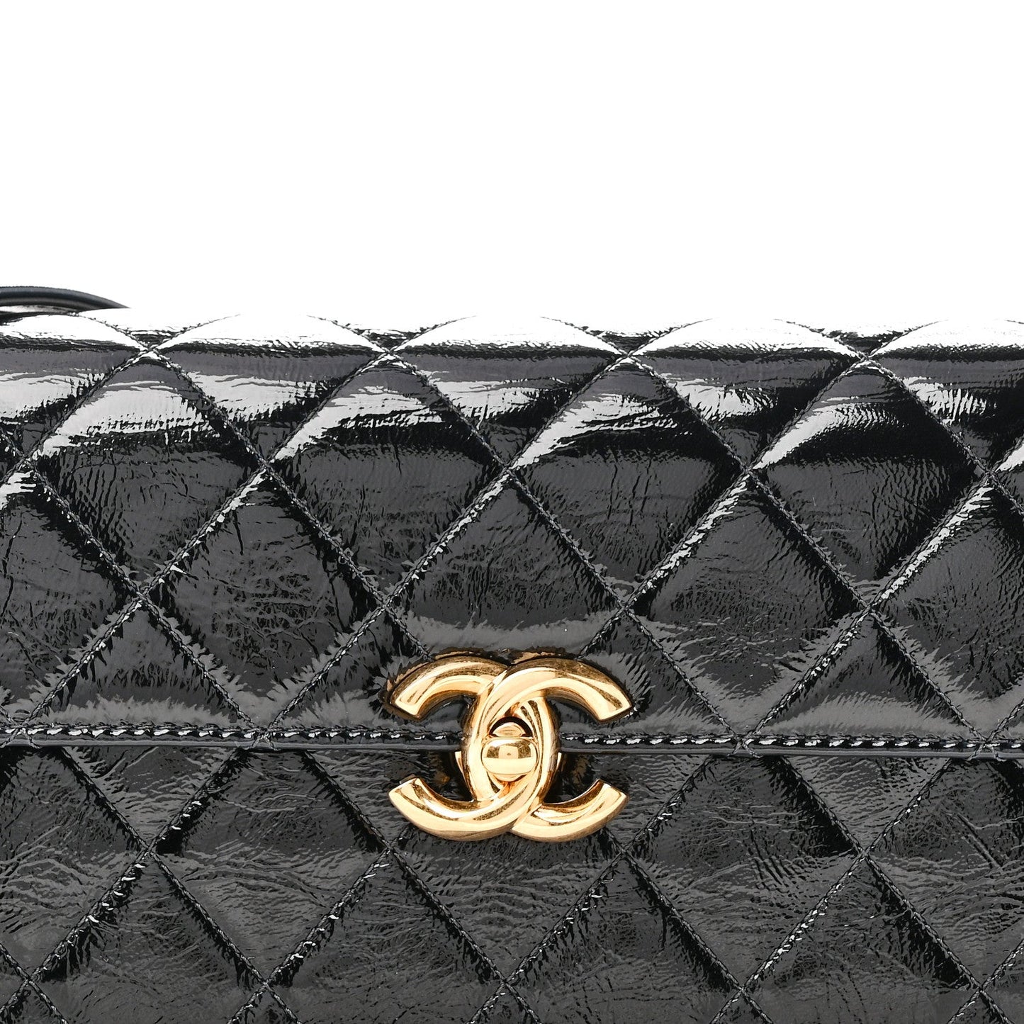 Patent Lambskin Quilted East West Flap Shoulder Bag Black