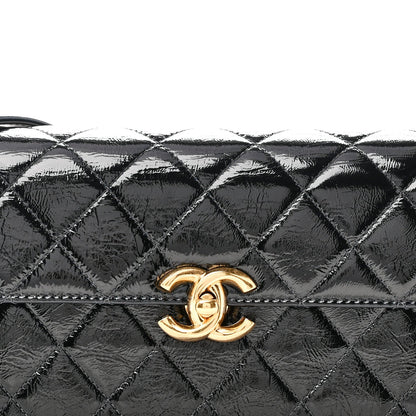 Patent Lambskin Quilted East West Flap Shoulder Bag Black