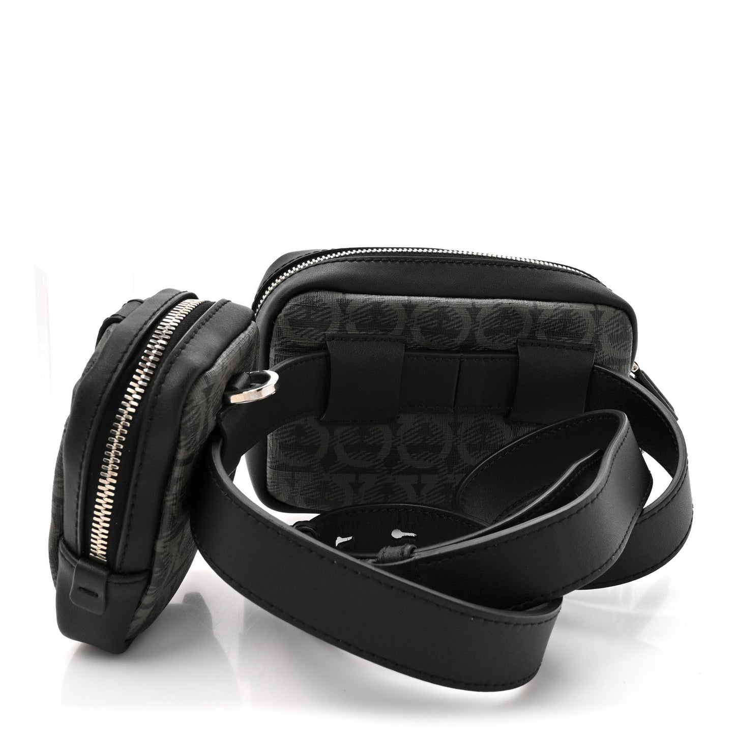 Gancini Monogram Calfskin Multi-Pouch Travel Belt Bag Black Grey