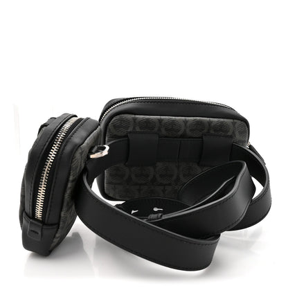Gancini Monogram Calfskin Multi-Pouch Travel Belt Bag Black Grey