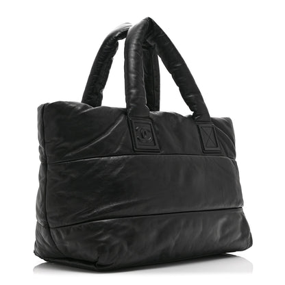 Lambskin Quilted Medium Coco Cocoon Reversible Tote Black