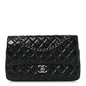 Distressed Patent Quilted Medium Double Flap Black