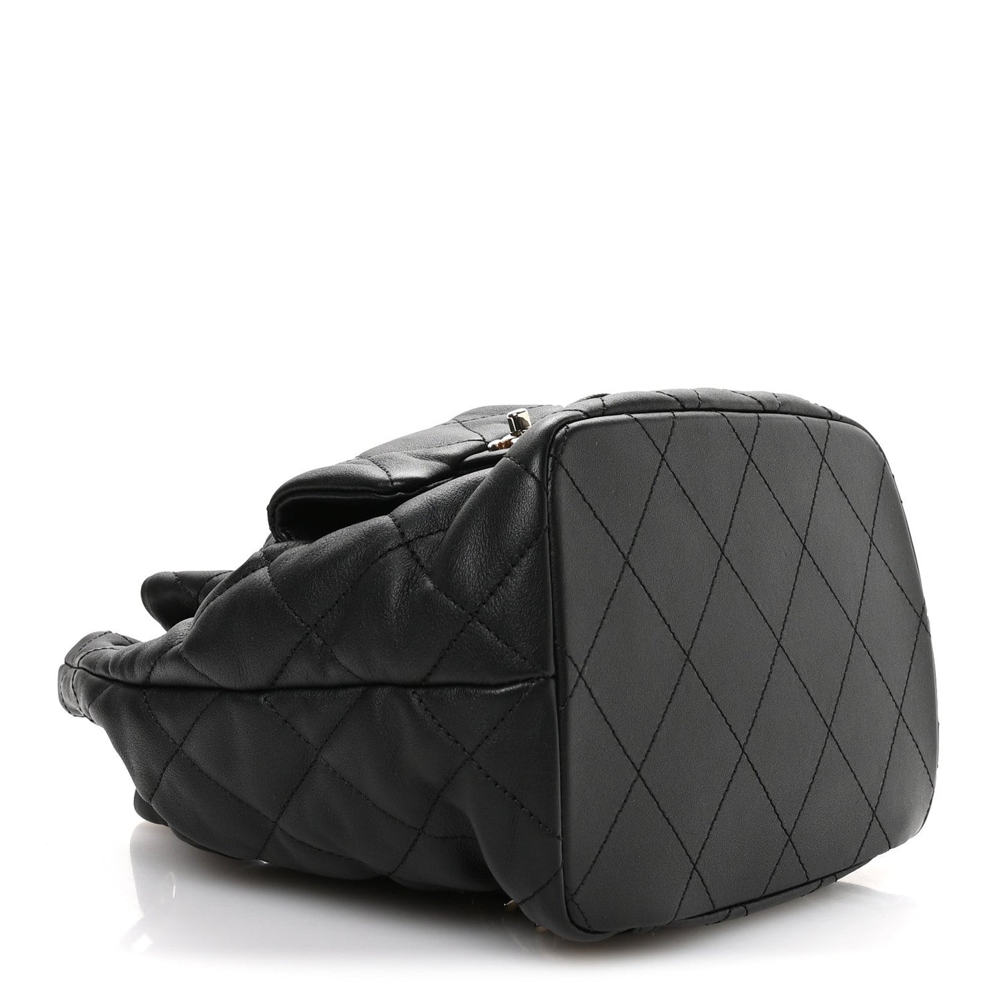 Lambskin Quilted Double Pocket Drawstring Backpack Black