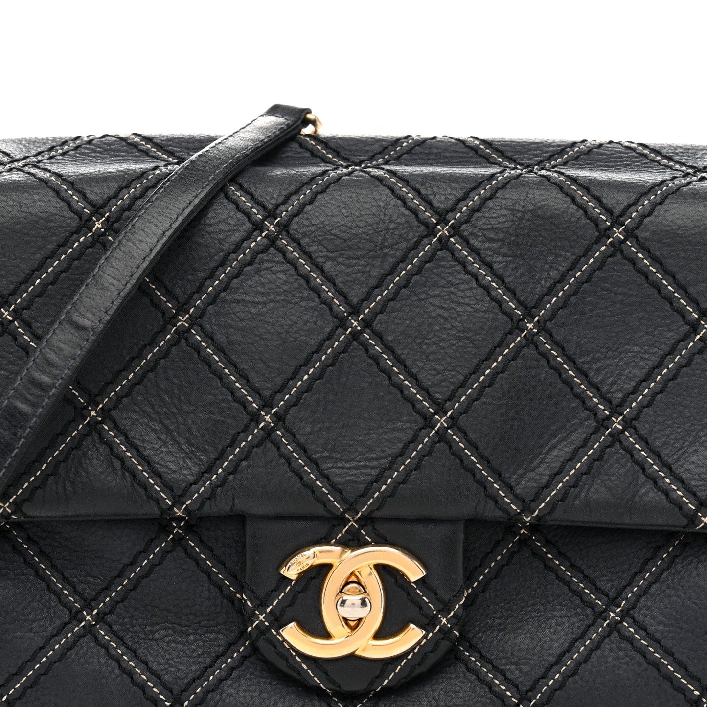 Iridescent Calfskin Triple Stitched Medium Flap Navy
