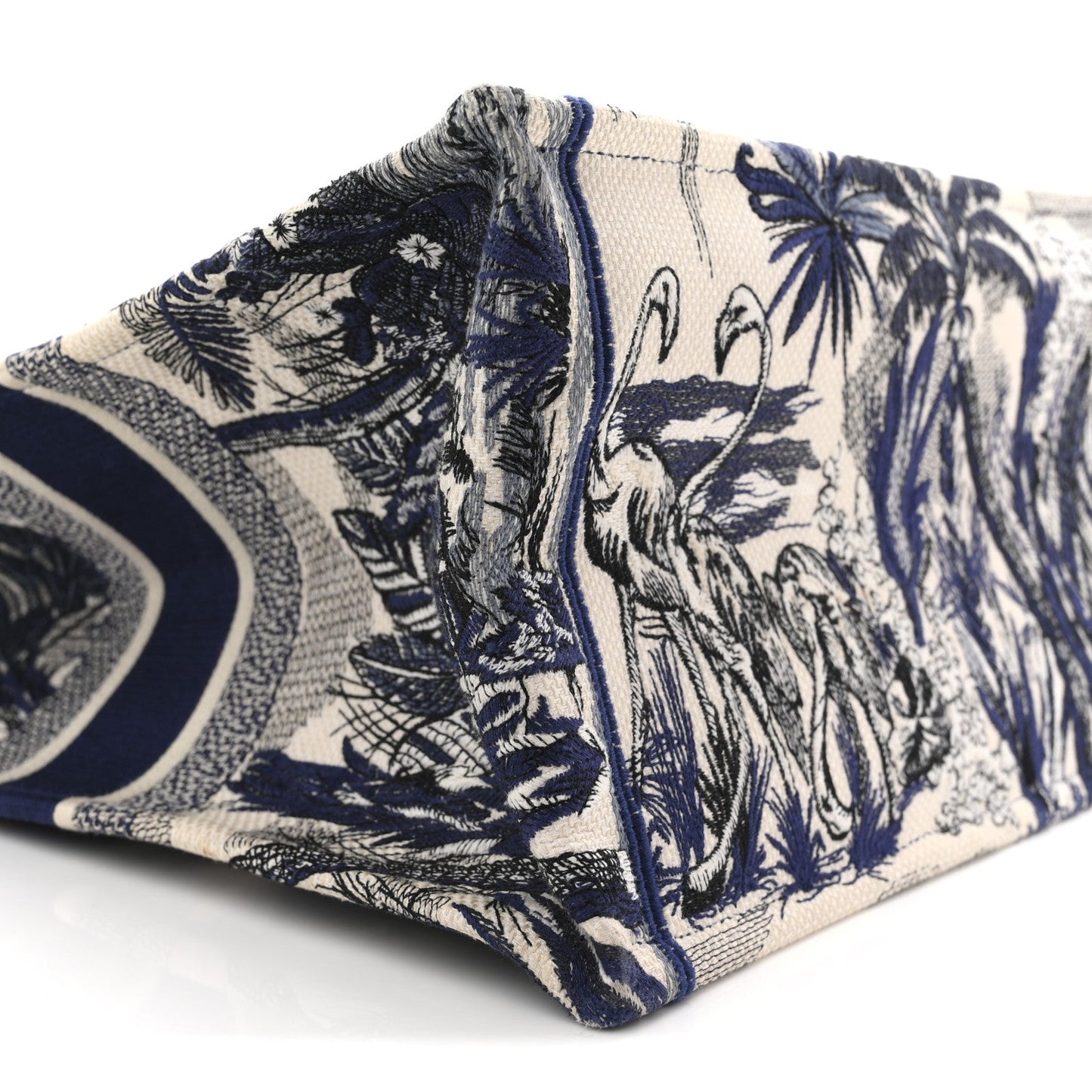 Canvas Embroidered Large Palm Tree Toile De Jouy Book Tote Blue
