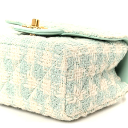 Tweed Handle Crush Top Handle Flap Bag Light Blue Ecru