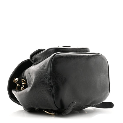 Glazed Aged Calfskin Quilted Small Duma Drawstring Backpack Black