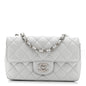 Metallic Lambskin Quilted Mini Rectangular Flap Silver