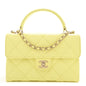 Caviar Quilted Retro Mini Twist Top Handle Clutch Flap Light Yellow