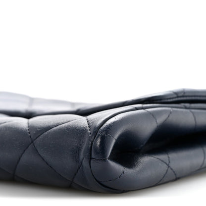 Lambskin Quilted Clutch with Chain Flap Navy