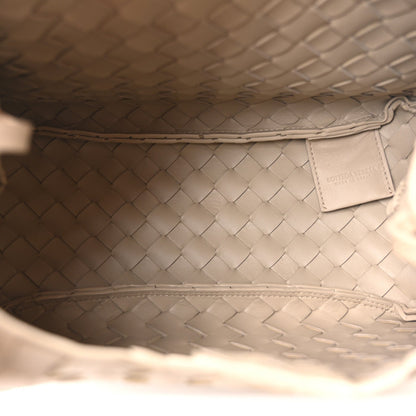 Nappa Intrecciato Small Campana Shoulder Bag Ecru