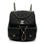 Calfskin Quilted Large Duma Pockets Drawstring Backpack Black