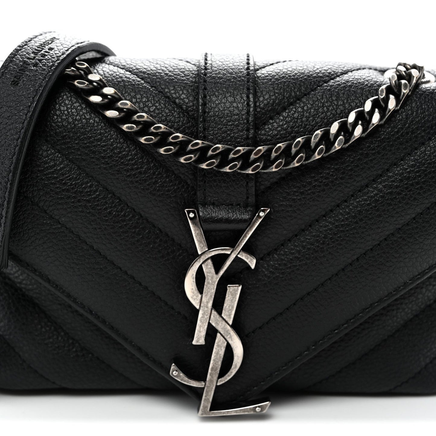 Grained Calfskin Matelasse Chevron Classic Monogram Baby Chain Bag Black