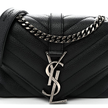 Grained Calfskin Matelasse Chevron Classic Monogram Baby Chain Bag Black