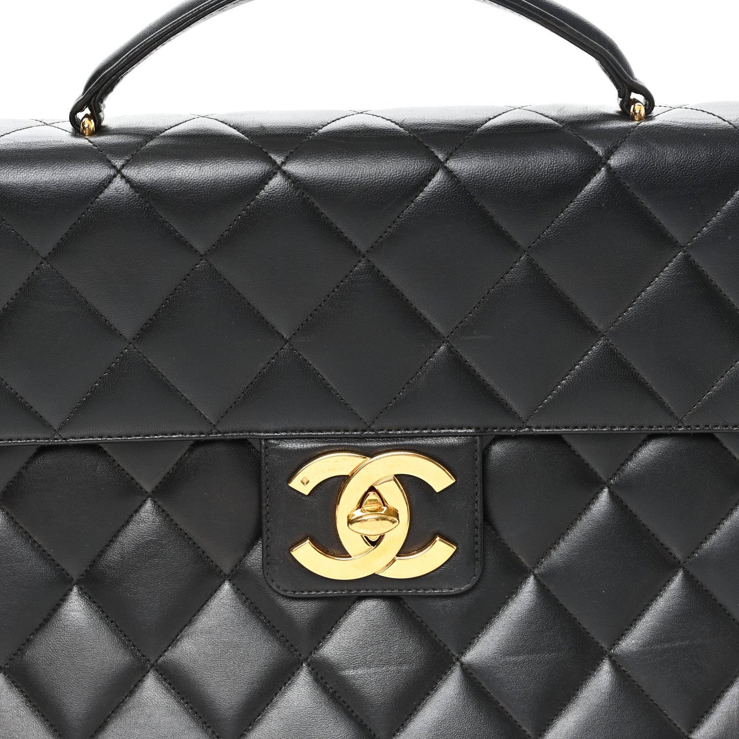 Lambskin Quilted Briefcase Laptop Bag Black