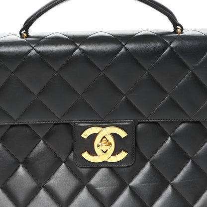 Lambskin Quilted Briefcase Laptop Bag Black