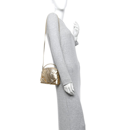 Metallic Tumbled Calfskin Nano Voyou Bag Golden Sand