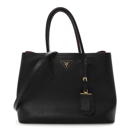 Saffiano Cuir Large Double Bag Black Fuoco