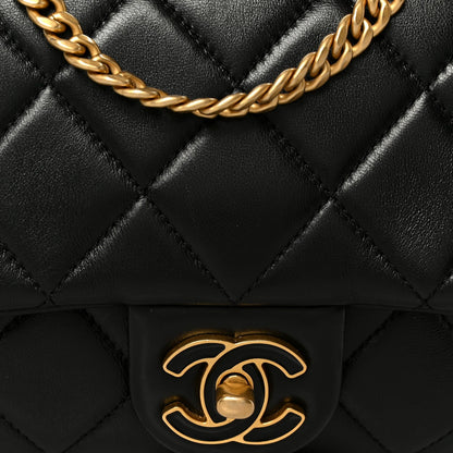 Lambskin Enamel Quilted Pending CC Square Flap Black
