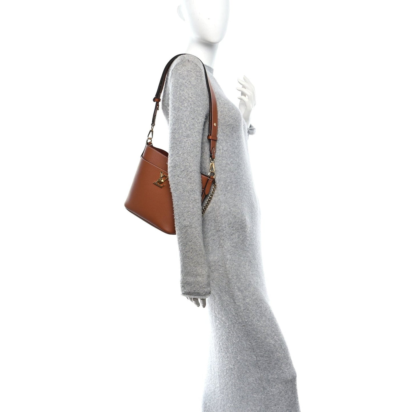 Calfskin Lock and Walk Bucket Cognac