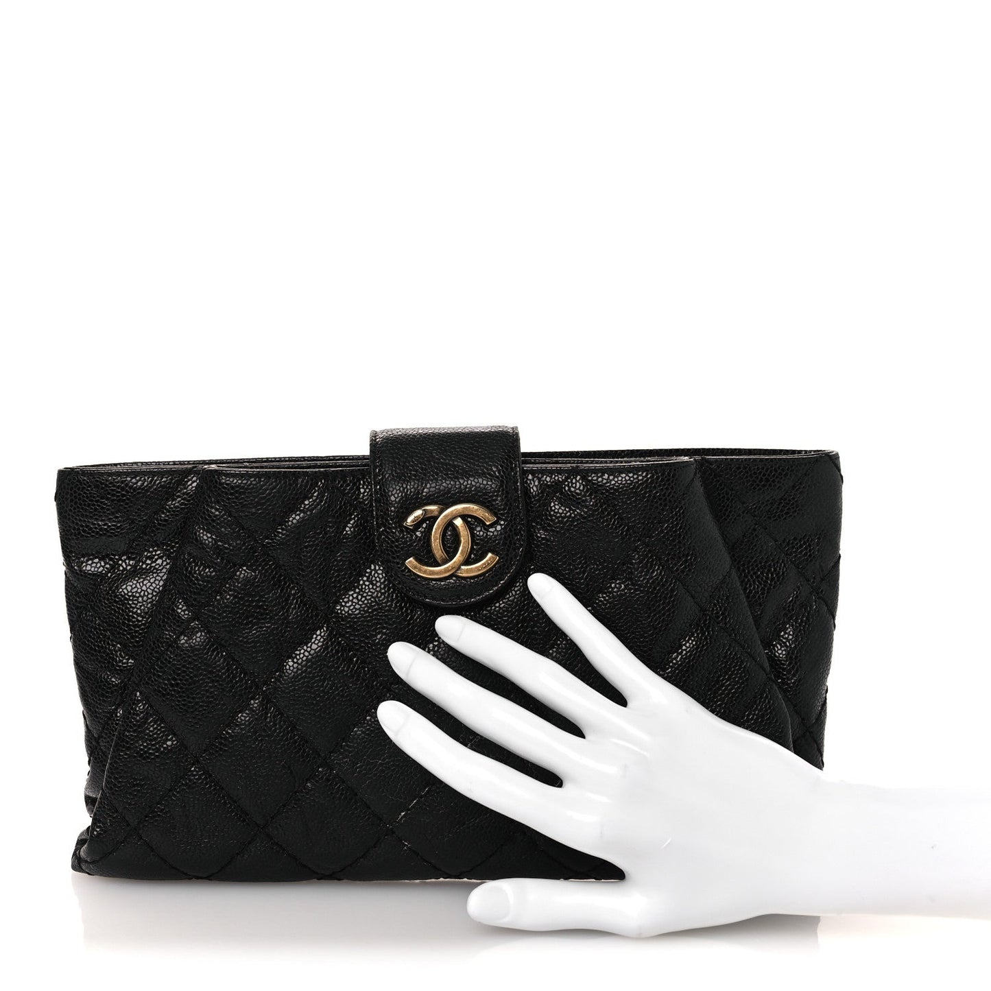Crumpled Grained Calfskin Quilted Coco Pleats Clutch Black