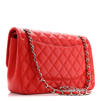 Lambskin Quilted Jumbo Double Flap Red