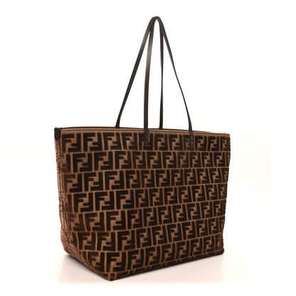 Velluto Jacquard Vitello Grace FF Large Reversible Shopping Tote Chocolate