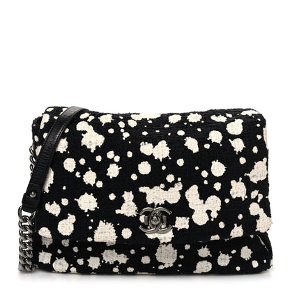 Tweed Paint Splatter Print Flap Black White