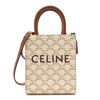 Triomphe Canvas Calfskin Mini Vertical Cabas White