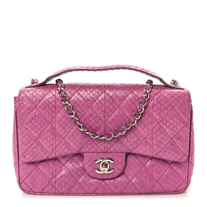 Elaphe Snakeskin Quilted Medium Easy Carry Flap Purple