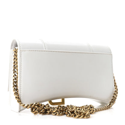 Shiny Box Calfskin Hourglass Chain Bag White