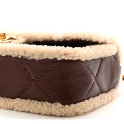 Shearling Lambskin Quilted Furry Coco Flap Beige Dark Brown