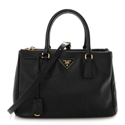 Saffiano Lux Small Galleria Double Zip Tote Black