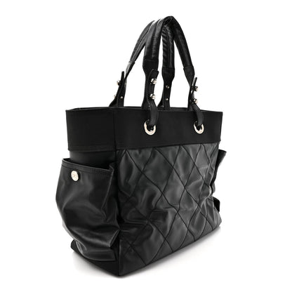 Coated Canvas Quilted Large Paris Biarritz Tote Black
