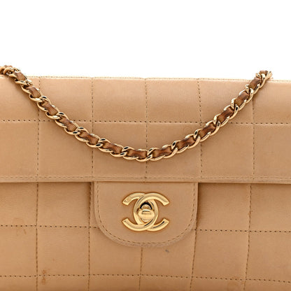 Lambskin East West Chocolate Bar Flap Beige