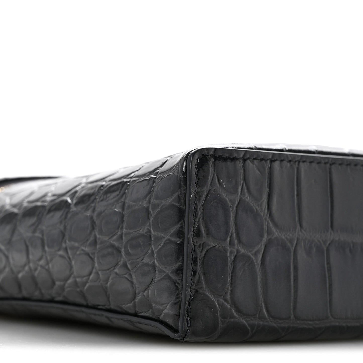 Calfskin Crocodile Embossed Large Top Handle Slim Vanity Case With Chain  Grey