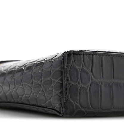 Calfskin Crocodile Embossed Large Top Handle Slim Vanity Case With Chain  Grey