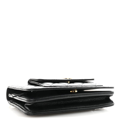 Caviar Quilted Pocket Clutch With Chain WOC Black